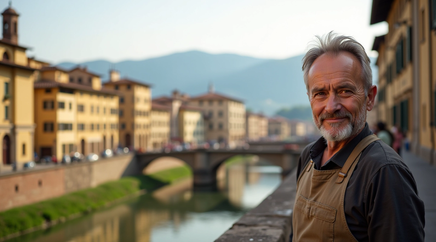 Veduta panoramica di Firenze con architettura rinascimentale e il fiume Arno
