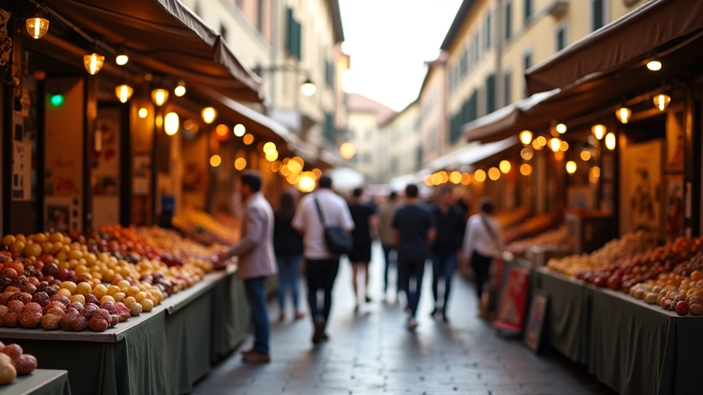 Festa di quartiere estiva con bancarelle artigianali e decorazioni tradizionali fiorentine